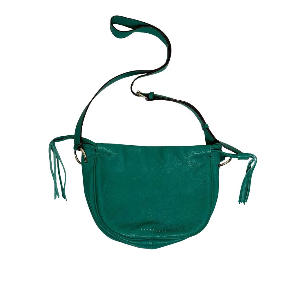 Sanctuary Pebbled Leather Crossbody Purse Shoulder Bag Fringe Green